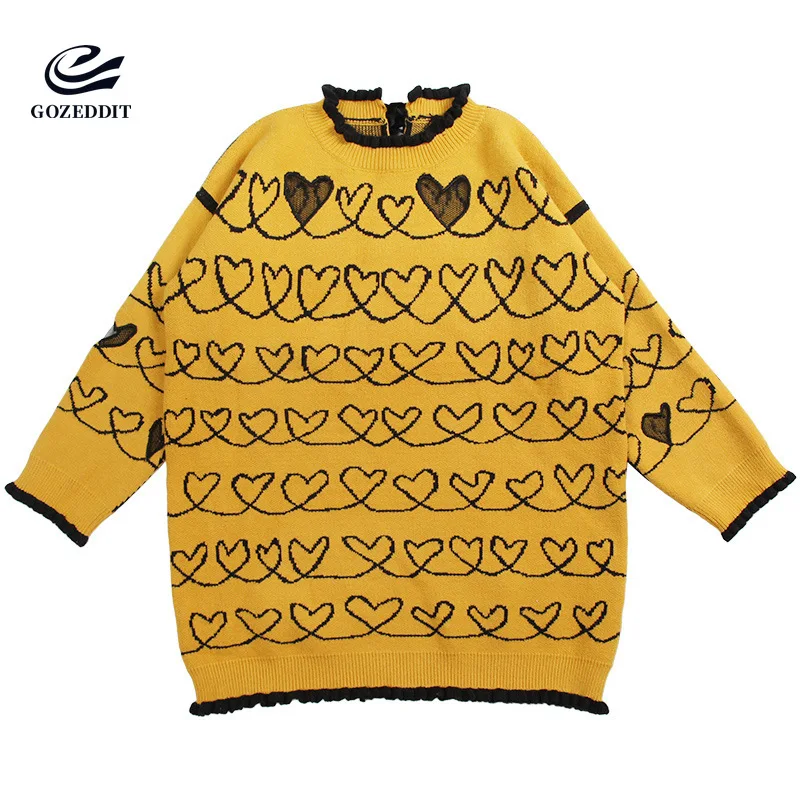 

Gozeddit korean style hollow out graffiti hearts long sweater runway women knitting dress