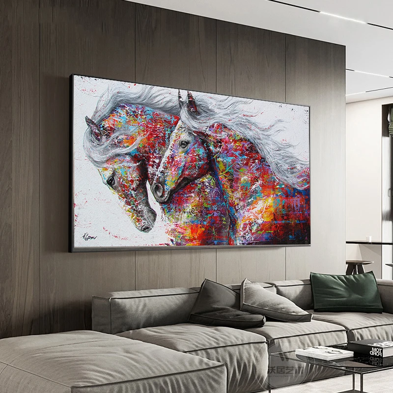 SELFLESSLY-Animal-Art-Two-Running-Horses-Canvas-Painting-Wall-Art-Pictures-For-Living-Room-Modern-Abstract (3)