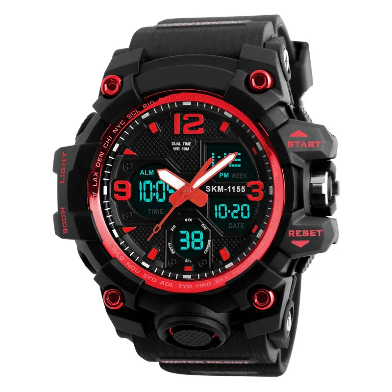 Мужские часы спортивные электронные часы с двойным дисплеем аналоговые водонепроницаемые цифровые светодиодный наручные часы LL@ 17