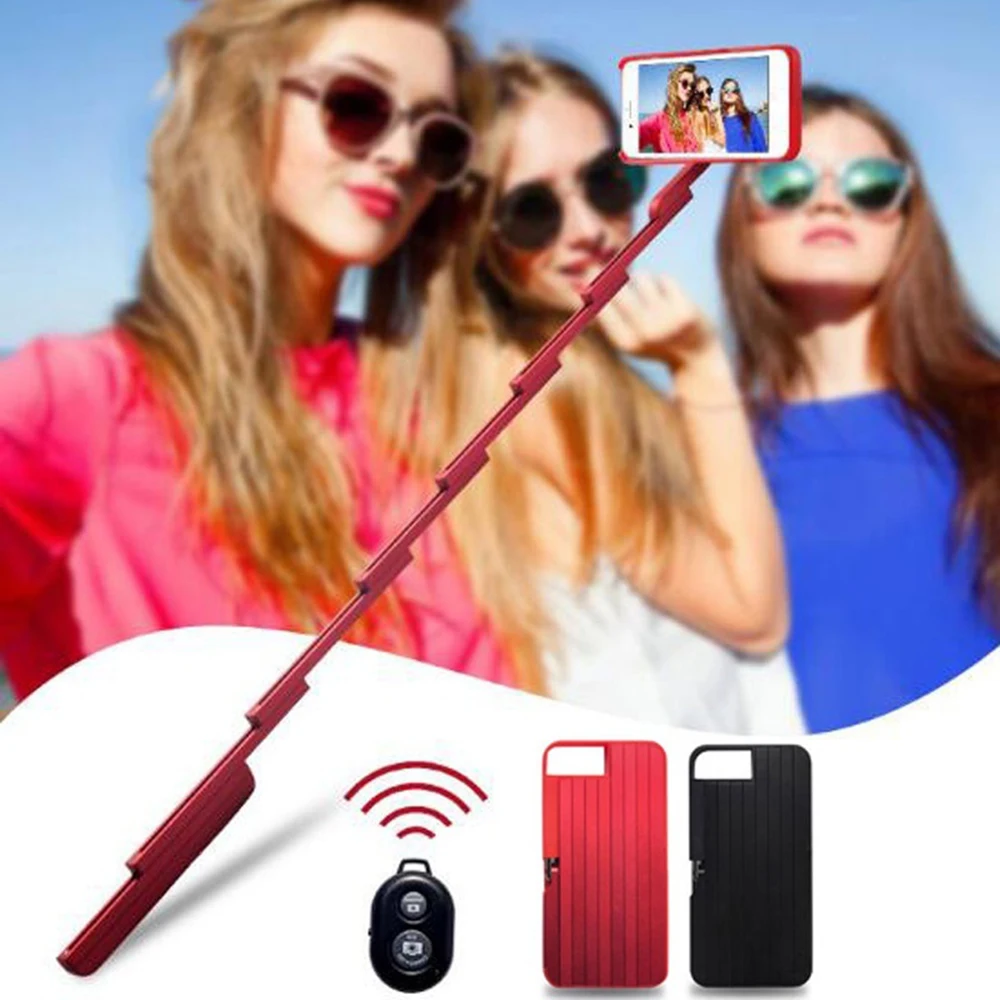 

Multi-Functional Selfie Stick Mobile Phone Case For Iphone X XS 6 7 8 Plus WIth Remote Controller Foldable Phone Cover Stand
