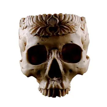 

Human Skull Head Flower Pot Garden Planter Resin Container Halloween Decor Craft New
