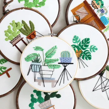 

30cm DIY Embroidery with Hoop Succulents Plant Cactus Needlework Cross Stitch Sewing Kit for Beginner Nordic Home Decor