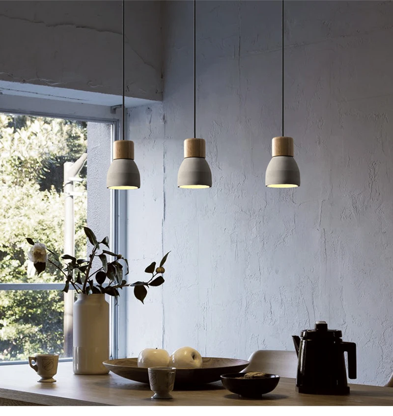 Светодиодный подвесной светильник в скандинавском стиле для ресторана, декоративное освещение, подвесной светильник из цемента и дерева, подвесной светильник для бара, кафе, прохода