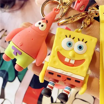 

2020 Cute Creative Keychain Spongebob Pendant Bell Key Chain Patrick Star Cartoon Keyring Accessories Woman Gift Ornaments