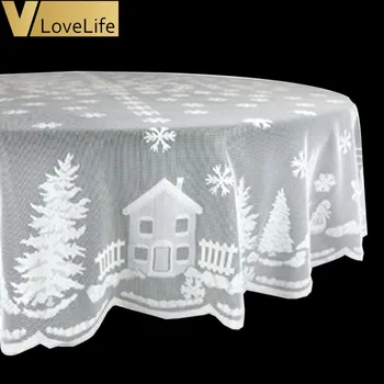 

White Vintage Lace Dining Table Cloth Cover Christmas Tablecloth Party Decor Snowflake Angel Xmas Table Cloth Decorative Cover