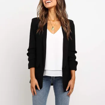 

Newly Women Lapel Blazer Solid Color Long Sleeve Small Blazer Coat Office Lady m99