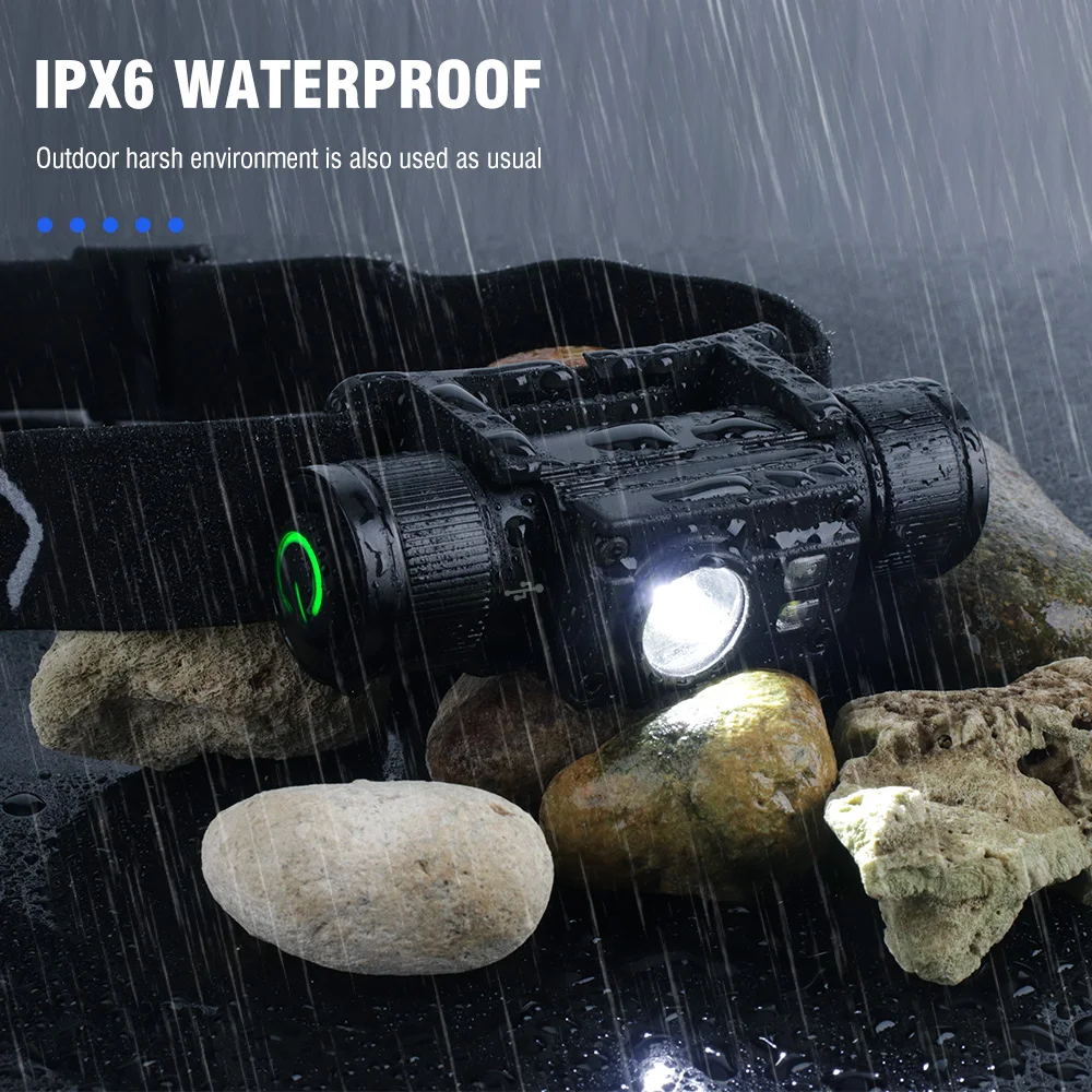 HP500 Powerful LED Headlamp Type-C Rechargeable 18650 Headlight Waterproof Head Torch Fishing Hunting Lantern BORUiT head flashlight cob headlamp