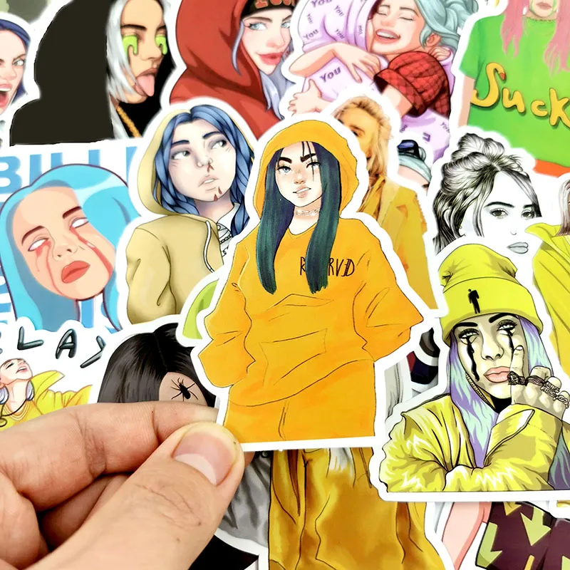 50 шт./упак. американская певица Billie Eilish стиле «граффити» из мультфильма; Стикеры для скейтборд велосипед мобильный ноутбук гитары Сделай Сам Водонепроницаемый игрушка