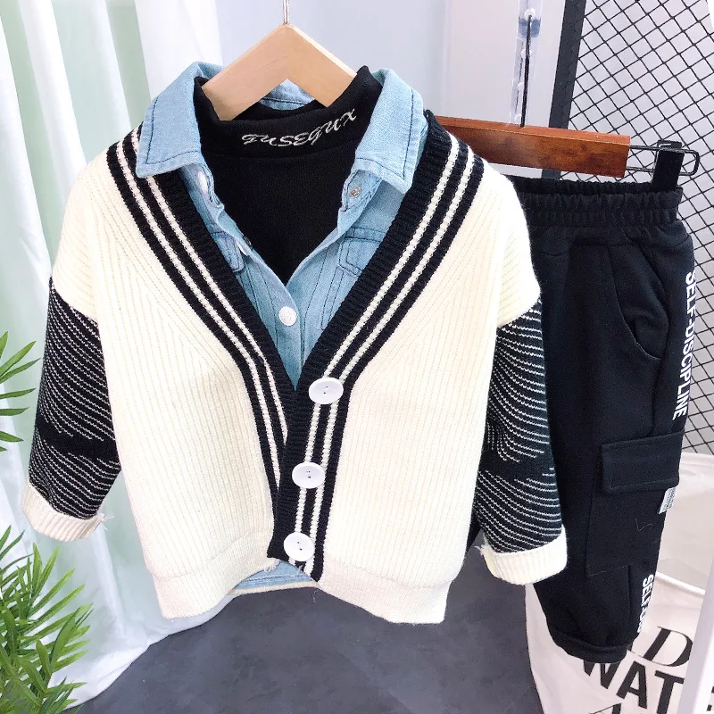 boys sweater Autumn fashion striped cotton kids sweaters casual outdoor baby top clothes suit for 2~7yrs