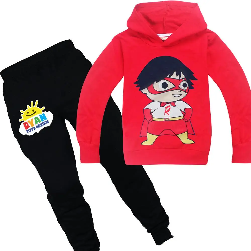red black set Осенне-весенний комплект с толстовкой и штанами для мальчиков Ryan's World, хлопковая рубашка, толстовка, пальто, детская одежда с капюшоном - Цвет: red black set