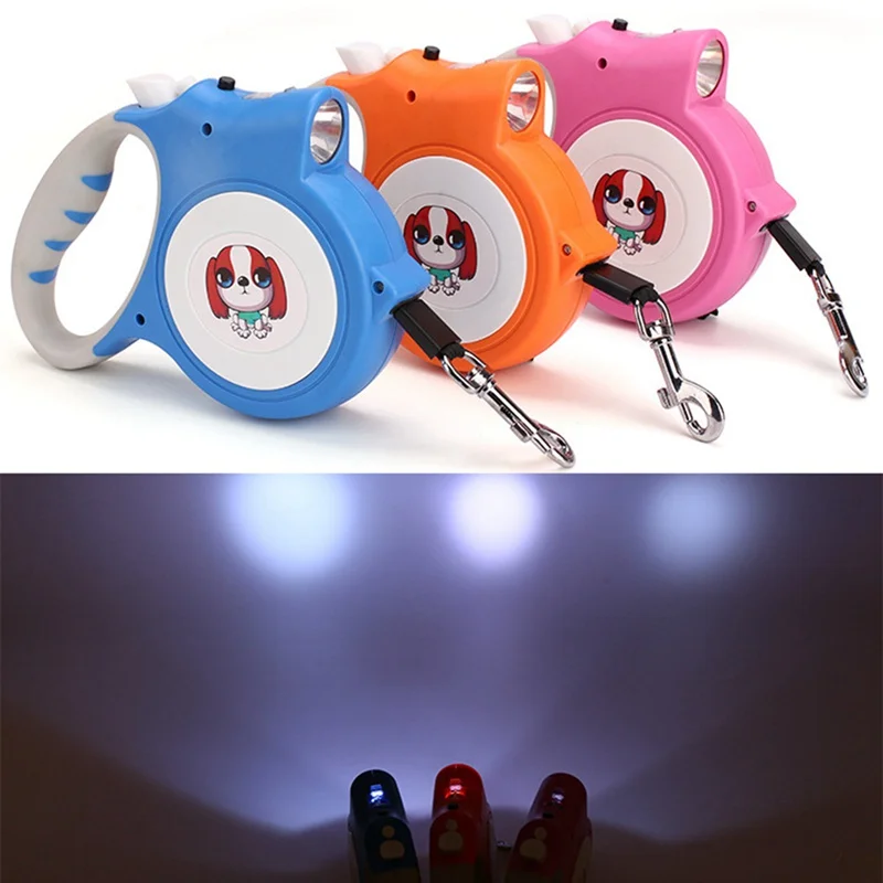 5M Retractable Dog Leash Automatic Flexible Dog Puppy Cat Traction Rope Belt Dog Leash with LED Detachable Flashlight For Dogs