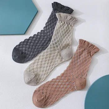 

Spring and summer new Japanese grid jacquard wide mouth card silk women socks fashion women tube socks wholesale