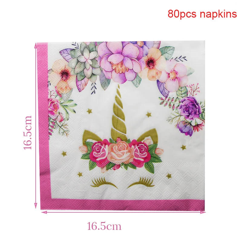 80pcs napkins 80 шт. Единорог декорации дня рождения одноразовый набор столовых приборов розовая чашка с единорогом тарелки салфетка детский душ декор для детского дня рождения - Цвет: 80pcs napkins