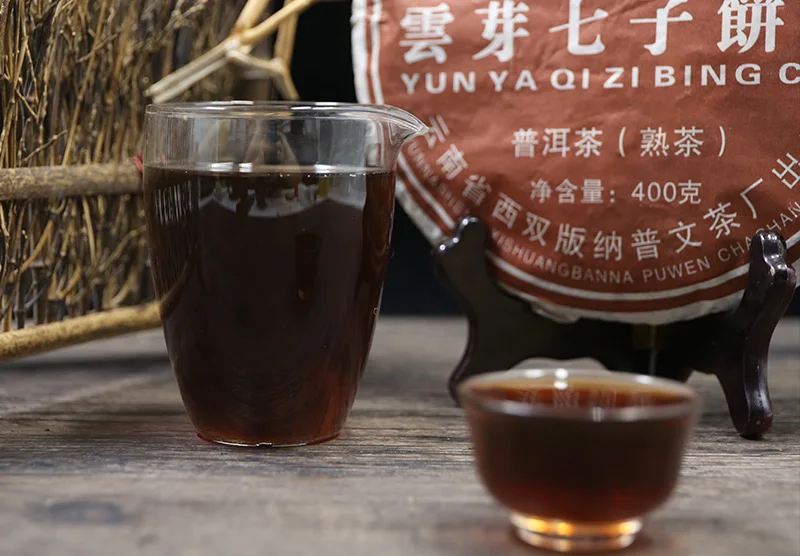Puwen шу пуэр "Yunya" Qi Zi Bing Cha спелый чай пуэр торт 400 г