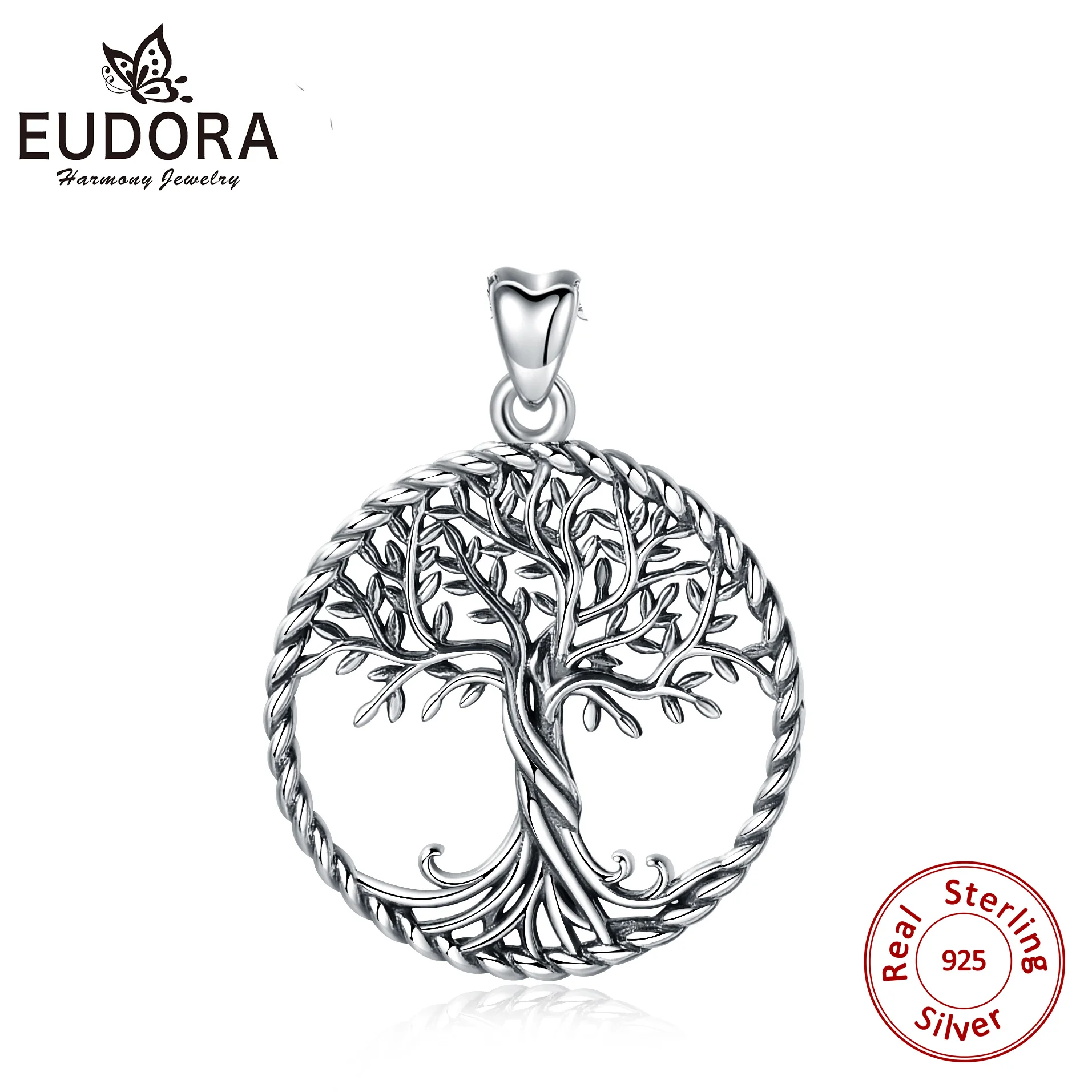 only pendant Eudora 925 пробы Серебряное Древо жизни ожерелье окисленное серебро скрученный дубовое Дерево Шарм с серебряной цепочкой или только кулон CYD487 - Окраска металла: only pendant
