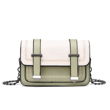 

Women's fashion handbag for student with soft PU leather metal chain vintage mini square shoulder bag