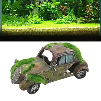 

2pcs Fish Tank Car Ornament Aquarium Landscape Tufted Moss Vintage Car Creative Fish Tank Decor Aquarium Old Vehicle Ornament