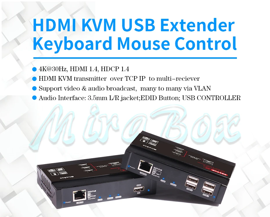 4K HDMI удлиннитель USB KVM по IP через CAT5e/CAT6, один на много POE-328ft(100 м), приемник с USB 2,0 port4