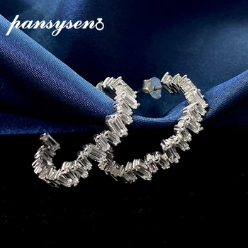 

PANSYSEN Classic 100% 925 Sterling Silver Created Moissanite Diamond C Round Stud Earrings Women Wedding Engagement Fine Jewelry