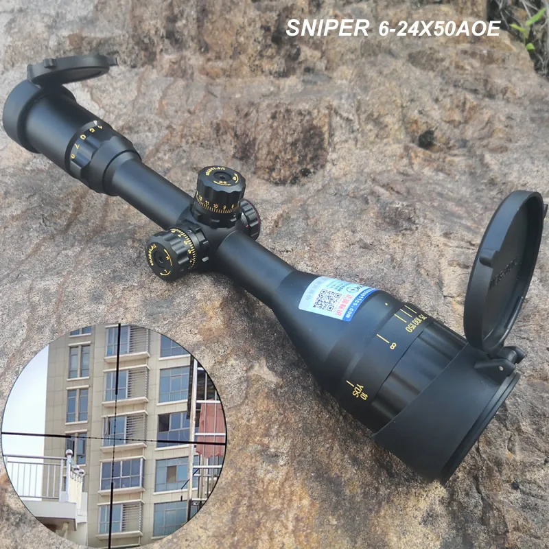 Najtaniej Sniper 6 24x50 AOE nowy pakiet złoty znakowanie wzrost jakości karabin zakres z czerwony, niebieski i zielony podświetlany na polowanie CAZA