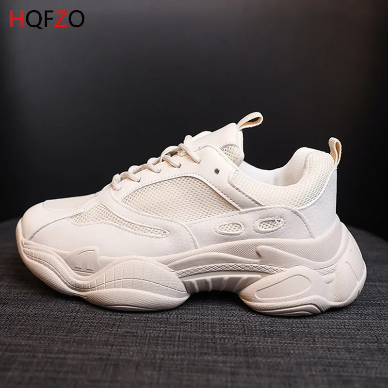 HQFZO Women Comfortable Sneaker Cushioning Chunky Running Shoes Tenis Feminino Fashion Lace-Up White Sport Shoes Women - Цвет: creamy-white