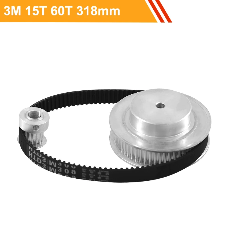 

Toothed Pulley Wheel Kit HTD3M 15T 60T Ratio 1:4 100mm Center Distance 3M-318mm Timing Belt Pulley Kit for 3D Printer