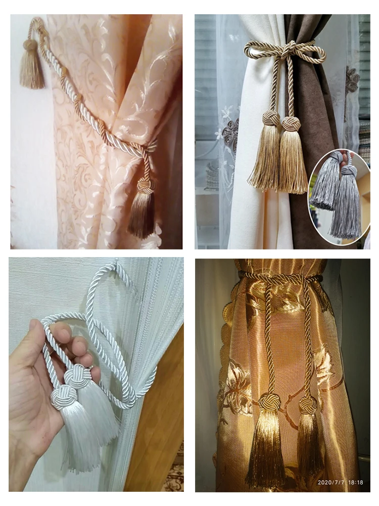 Gold Tassel Curtain Tieback - Elegant Polyester Rope Holder Accessory
