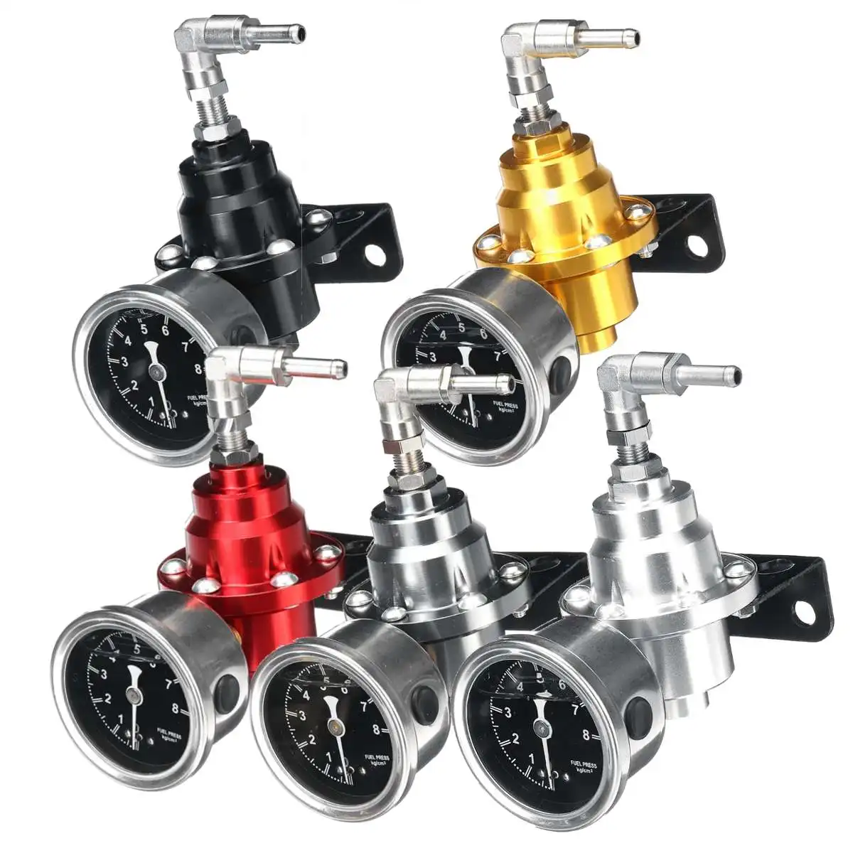 

Hot Sale 6 color Black Titanium Red Gold Silver Blue Universal Adjustable Aluminum Fuel Pressure Regulator With Gauge Kit