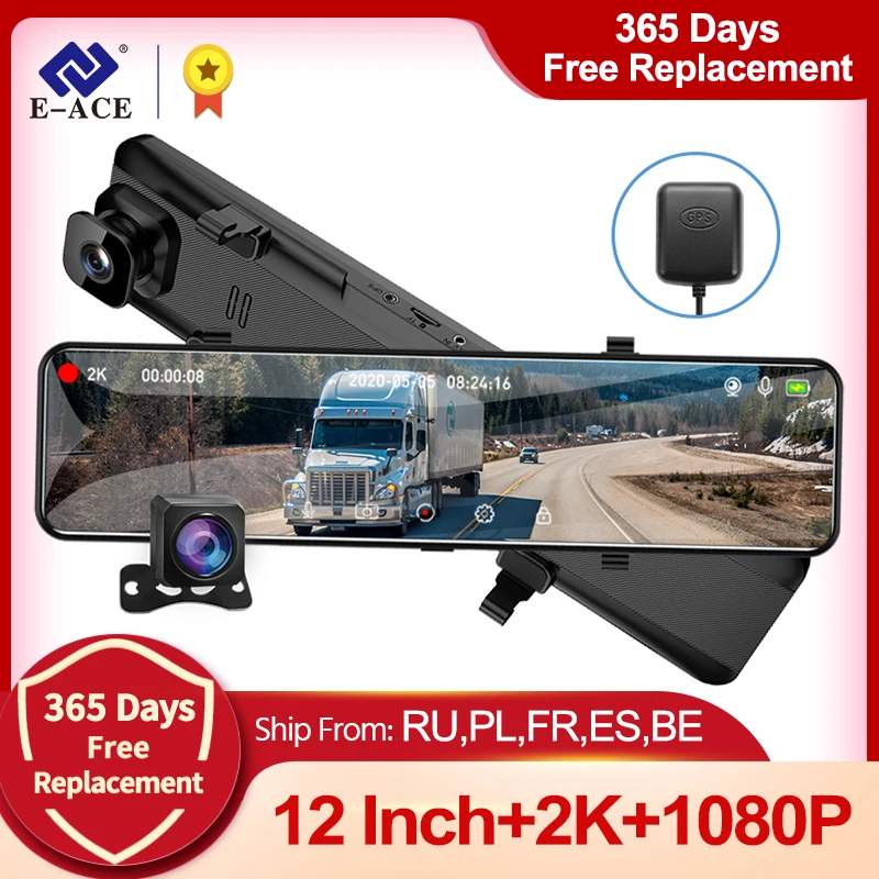 US $71.47 E Ace A46 2k Car Dash Camera Mirror 12 Inch Touch Driving
