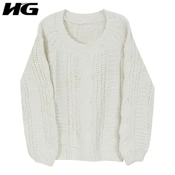 

HG Patchwork Knitted Solid Pullover Sweater Women 2020 Autumn Casual Fashion New Style Temperament All Match Sweater ZP3772