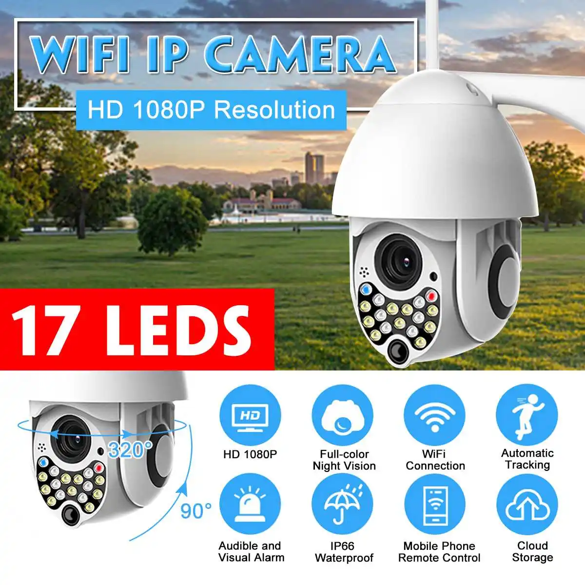 Outdoor IP Camera Surveillance Camera WIFI Camera HD 1080P PTZ WIFI IP Camera Waterproof 2MP Pixel Full-color Night Vision
