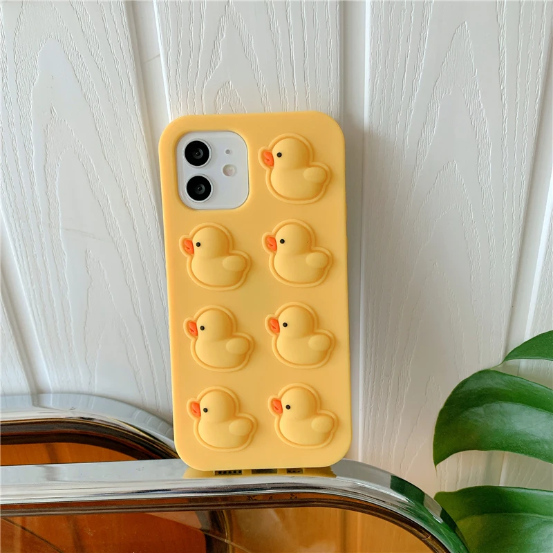Agrotera Soft Silicone Case Cover for iPhone 7 8 Plus X XS XR 11 Pro Max SE 2020 12 Pop it Fidget Toys Rubber Yellow Duck