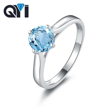 

QYI Trendy Gemstone Natural Topaz Rings 925 Sterling Silver Solitaire Engagement Rings For Women Wedding Band Jewelry