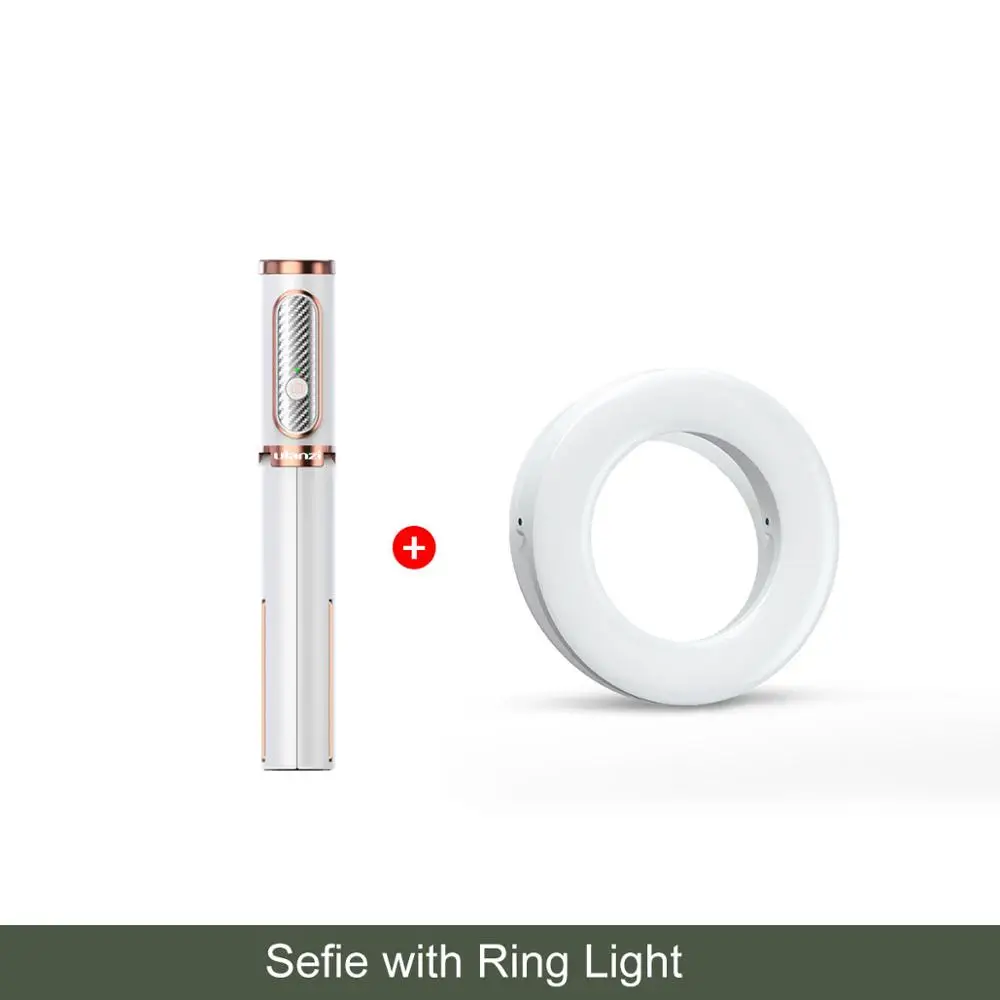 Ulanzi SK-10 Мини Bluetooth селфи пульт дистанционного управления вертикальный штатив для съемки в реальном времени Vlog штатив монопод - Цвет: White Ring Light