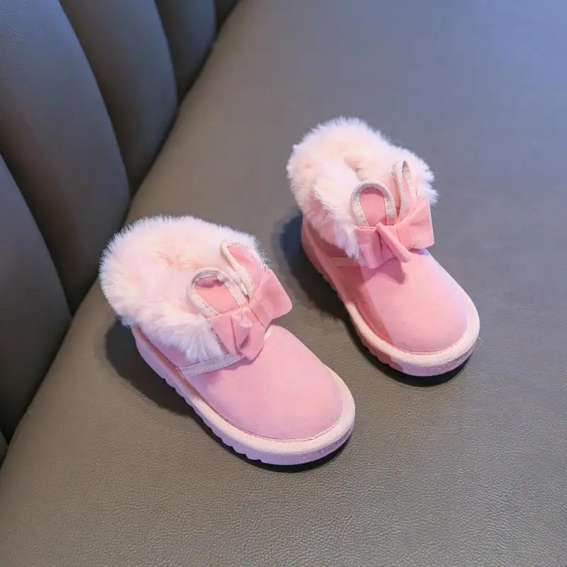 Новая зимняя обувь для маленьких девочек 1-6 лет, маленькие теплые плюшевые детские зимние ботинки, меховые ботинки с героями мультфильмов для маленьких детей, размер 21-30 - Цвет: Pink