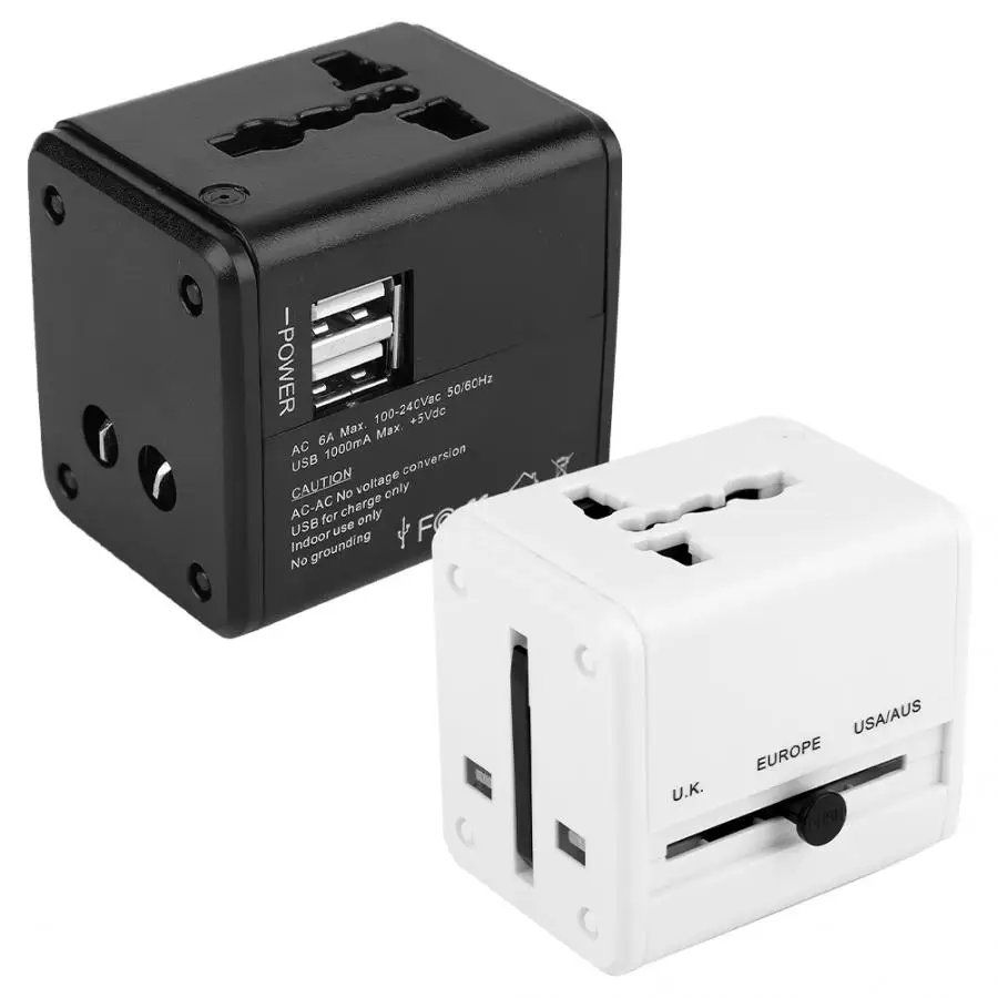 Usb-адаптер многофункциональный двойной USB международный Путешествия адаптер питания AC 110~ 250V 6A 1500W переходник