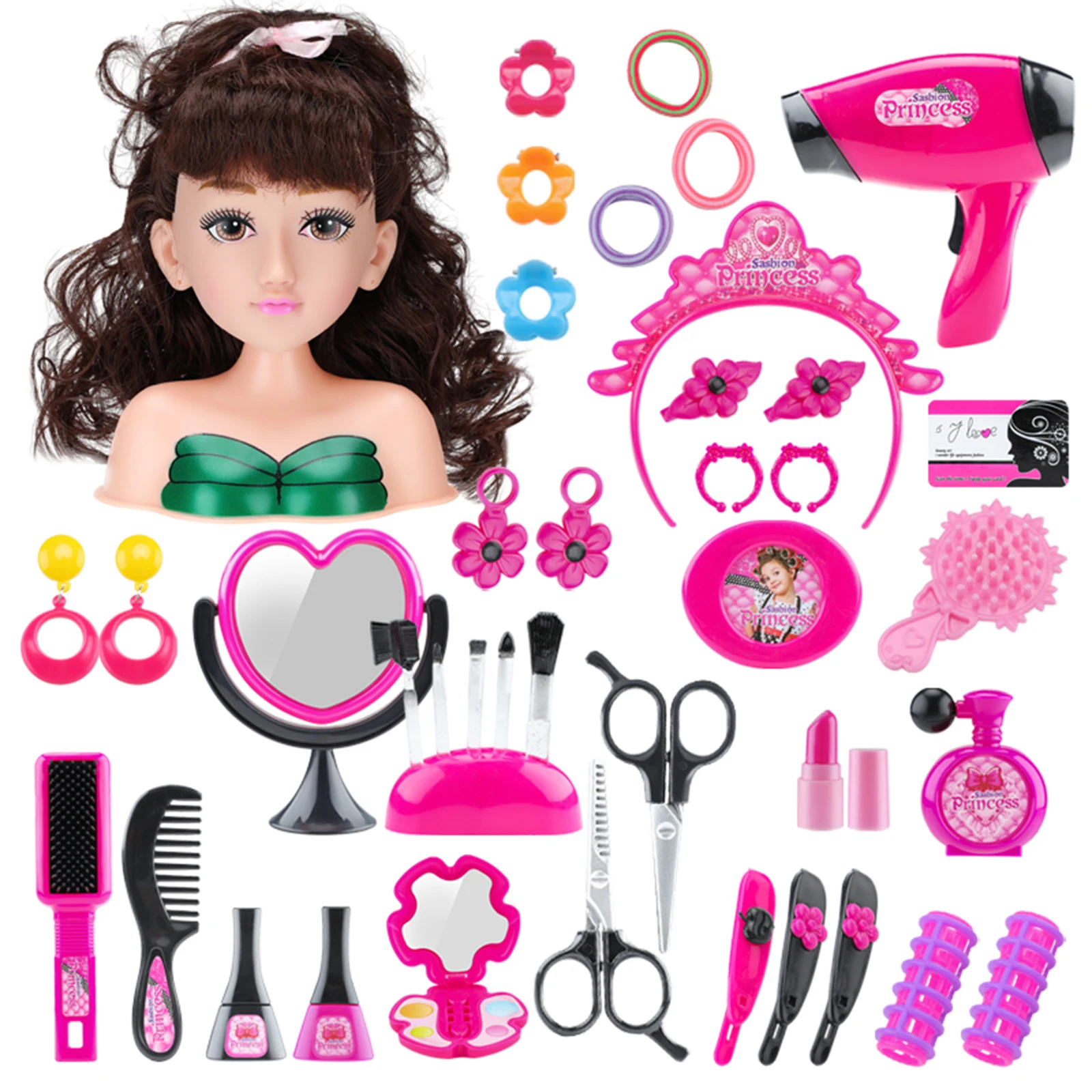 

41Pcs/set Children Makeup Pretend Playset Styling Head Doll Hairstyle Beauty Toy with Hair Dryer Girls Gift - 5804E