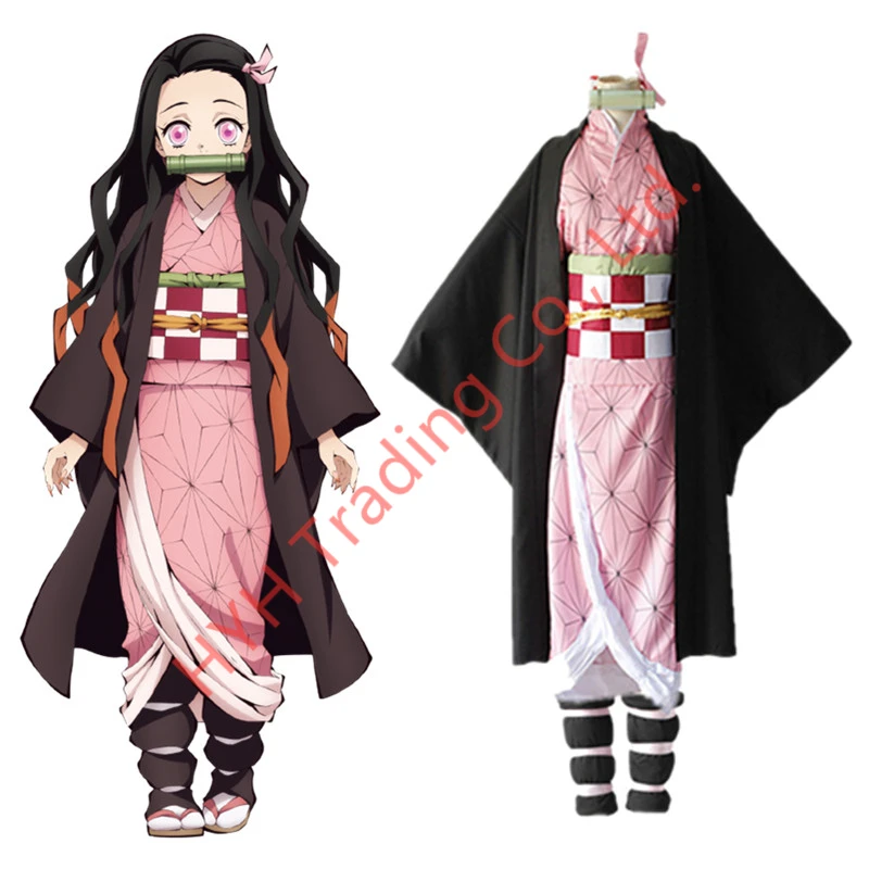 Аниме Demon Slayer Kamado Nezuko костюмы для косплея Kimetsu no Yaiba женские розовые Кимоно на