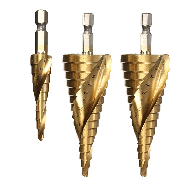 Drillpro DB-S1 3pcs HSS Spiral Grooved Step Drill Bit 4-12/4-20/4-32