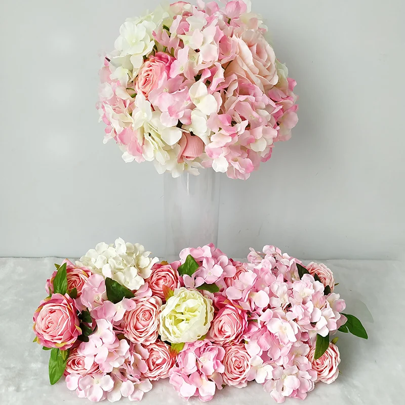 

Luxury Wedding Road Cited Flowers Silk Rose Peony Hydrangea Diy Arched Door Flower Row Window T Station Wedding Decoration 50cm