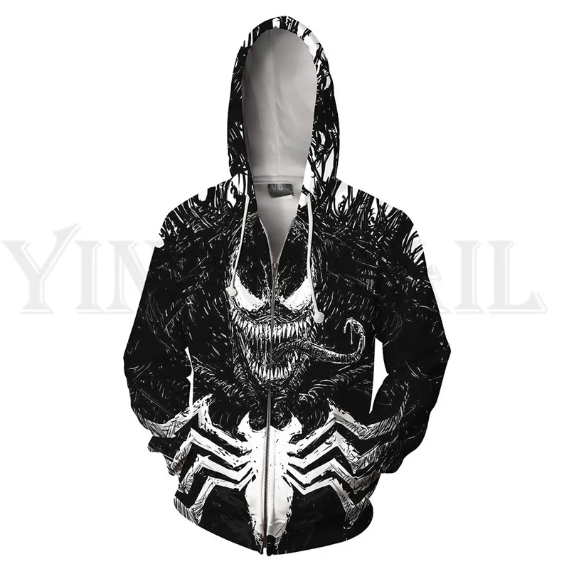 Толстовка на молнии для мужчин и женщин толстовка с капюшоном 3d принтом Venom