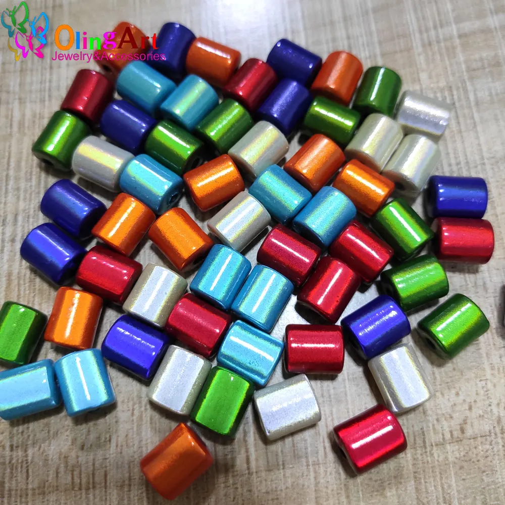 

OlingArt 8*10mm 50pcs Mixed Color 3D Illusion Miracle Acrylic cylinder Spacer bead Fantasy DIY choker necklace jewelry making
