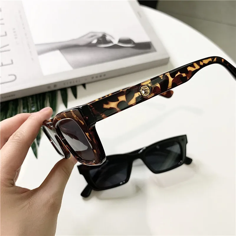 designer sunglasses Korean Style Small Rectangular Female Sunglasses Fashion Retro Shade Small Glasses Leopard Print Hip-hop Transparent Sunglasses big black sunglasses