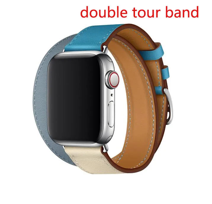 Один тур из натуральной кожи ремешок для наручных часов Apple Watch, версии двойной пряжкой 3/2/1 38 мм 40 мм 42-44 мм, браслет для наручных часов iwatch серии 5 4 - Цвет ремешка: double bleu lin