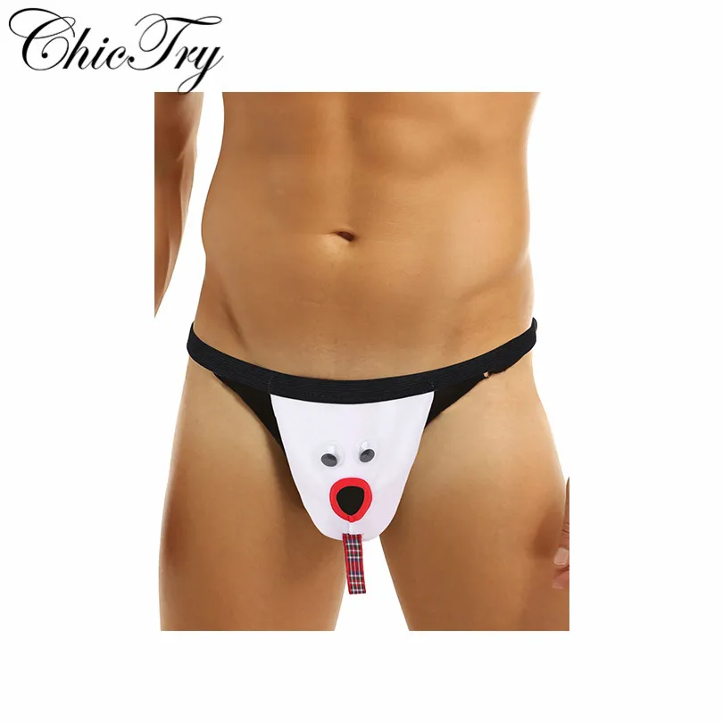 

Sexy Mens Soft Velvet Lingerie Low Rise Elastic Waistband T-back Christmas Gift Snowman Costume G-String Thongs Briefs Underwear