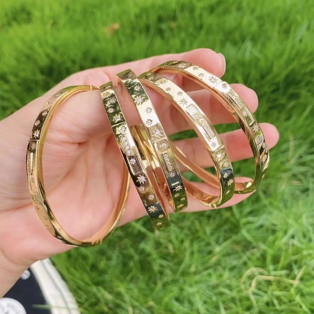 

Браслет-манжета для женщин, 3 шт., с кристаллами циркония, золотого цвета, с подвеской Cz браслеты со звездами