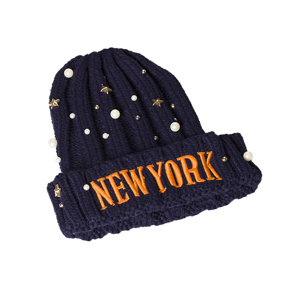 Зимняя шапка для взрослых, Повседневная шапка Skullies Beanies для женщин и мужчин, шапка с надписью и жемчужинами, одноцветная шерстяная шапка, теплая ветрозащитная верхняя одежда, аксессуары