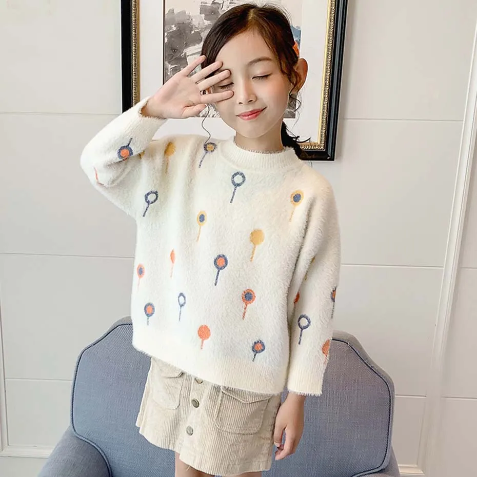 

Girl Sweater Cartoon Print Girls Velvet Sweater Long Sleeve Kids Jumper Autumn Warm Children's Clothes For Girls 6 8 10 12 14