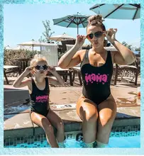 Семейный купальный костюм для мамы и дочки сочетающийся Цельный