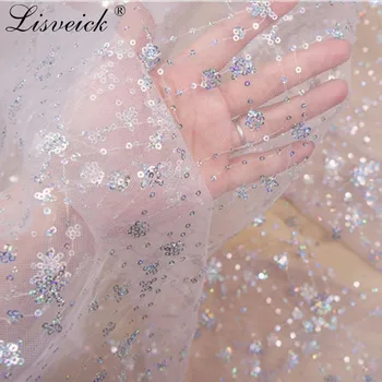 

Mesh embroidery fabric square radium sequin embroidery multicolor colorful three-dimensional lace fabric DIY wedding dress tulle